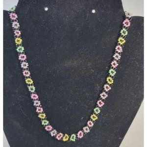 Daisy Flower Colorful Beaded Choker Necklace 16 inches